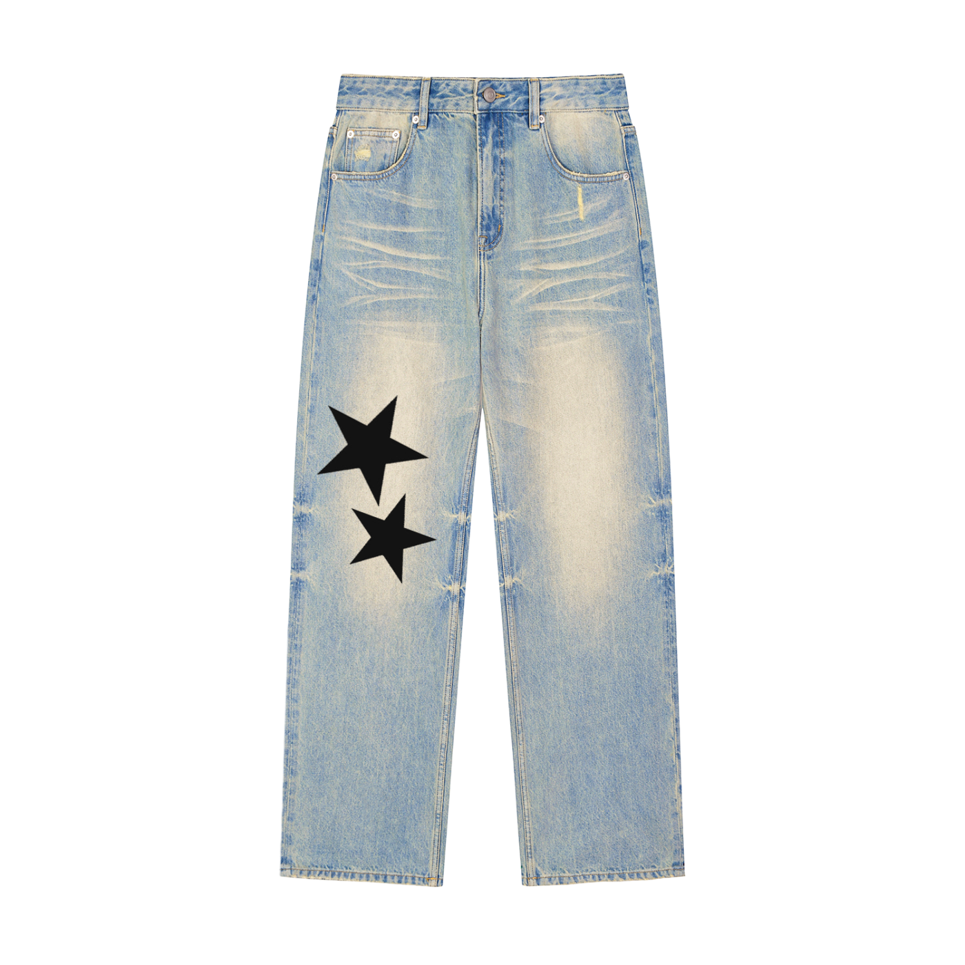 Sun Fade Raw Hem Denim Jeans