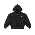 Contrast-Stitched Boxy Fleece Zip Hoodie