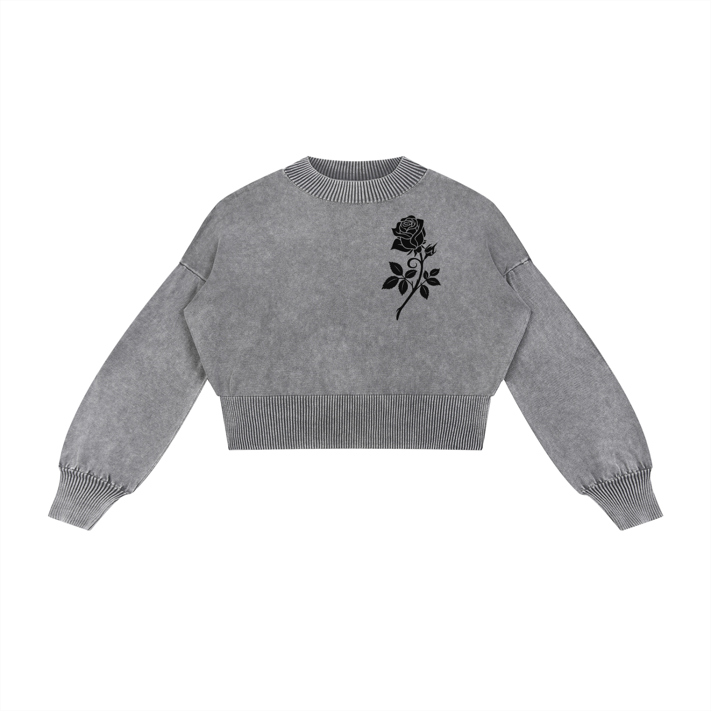 Mineral Wash Balloon Sleeve Cropped Sweater
