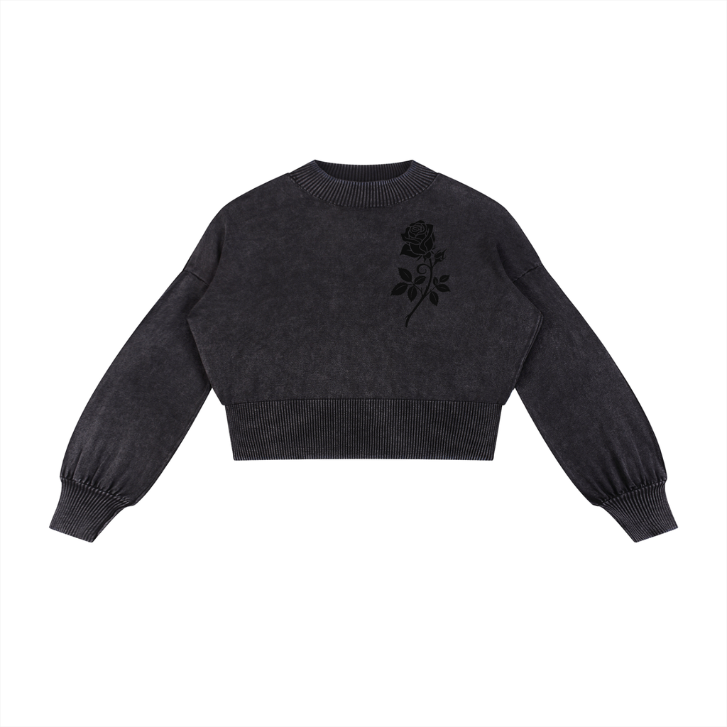 Mineral Wash Balloon Sleeve Cropped Sweater