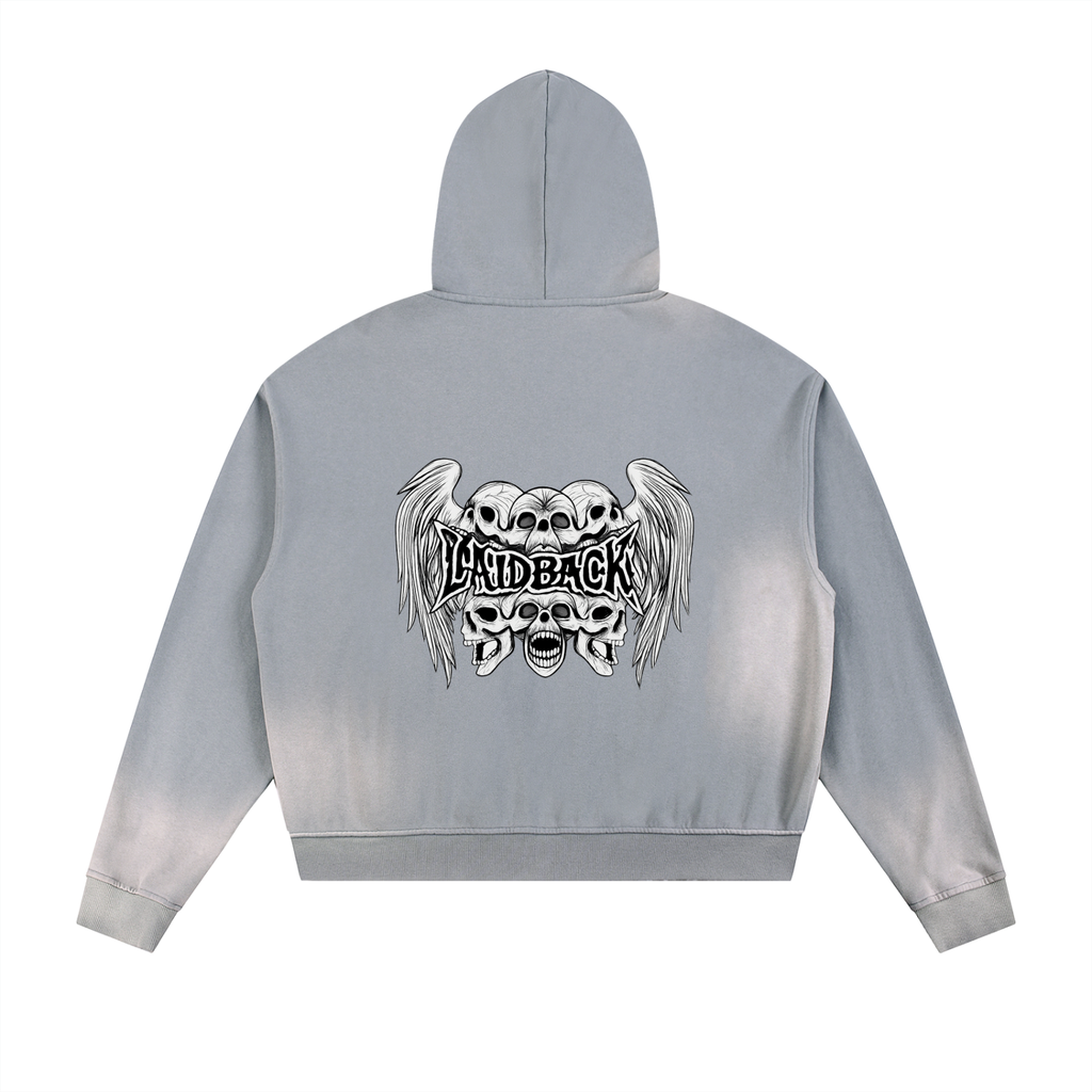 Sun Fade Frayed Raw Edge Fleece Zip Hoodie