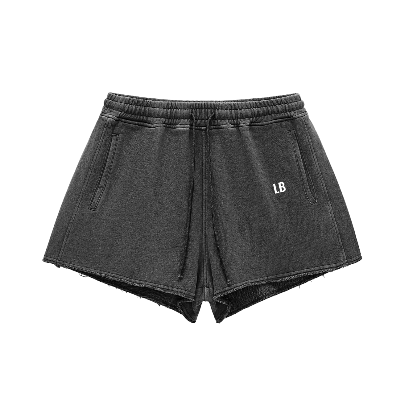 Snow Washed Raw Edge Drawstring Shorts